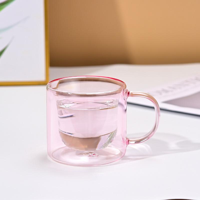 Simple Color Double-layer Glass Thickened Borosilicate Glass Coffee Cup with Handle Anti-scalding Drinking Water Cup