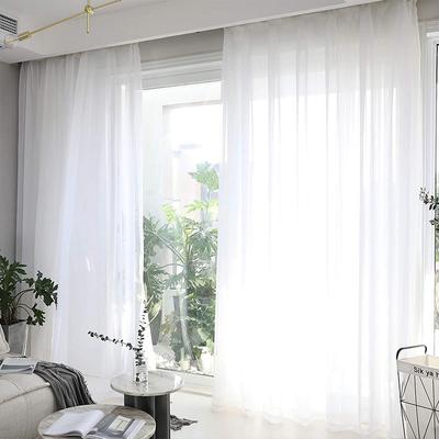 2Pcs Home Decor Voile Curtains White Window Screening Drapery Solid Sheer Window Tulle