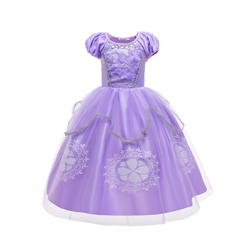 Disney Sofia Princess Dress Girls Summer Dresses Birthday Carnival Party Sofia Sleeve Puffy Prom Dresses and Accessories