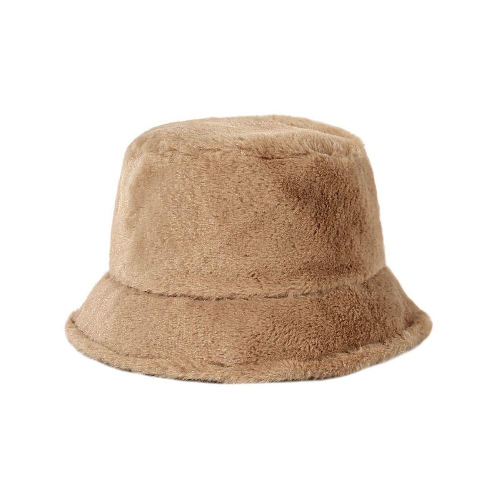 Solid Colors Faux Fur Cap Thickened Warm Fisherman's Hat Fashion Basin Bucket Hats for Women Girl