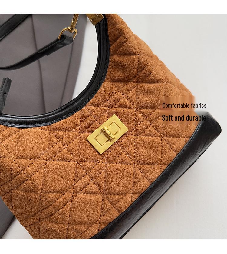 Retro Diamond Suede Crossbody Bag - Women's Versatile Color Block Shoulder Bag 2025