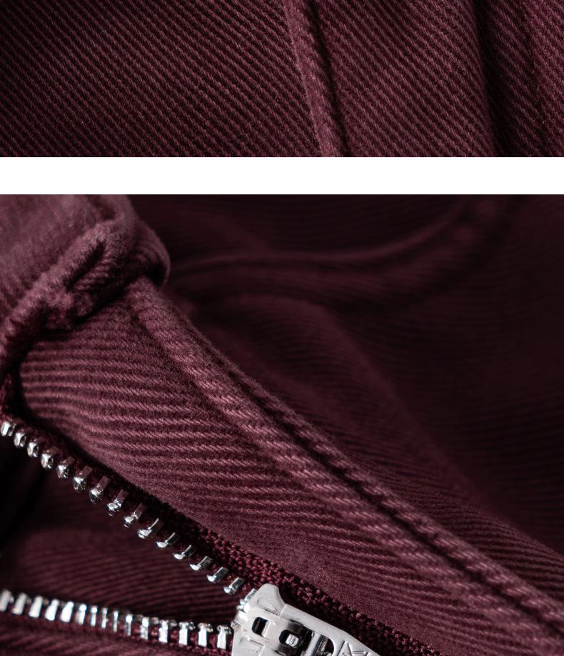 Women's Wide-Leg Wine Red Cotton Jeans - High Waist, Loose Drape, Casual for Autumn/Winter, Japanese Korean Style