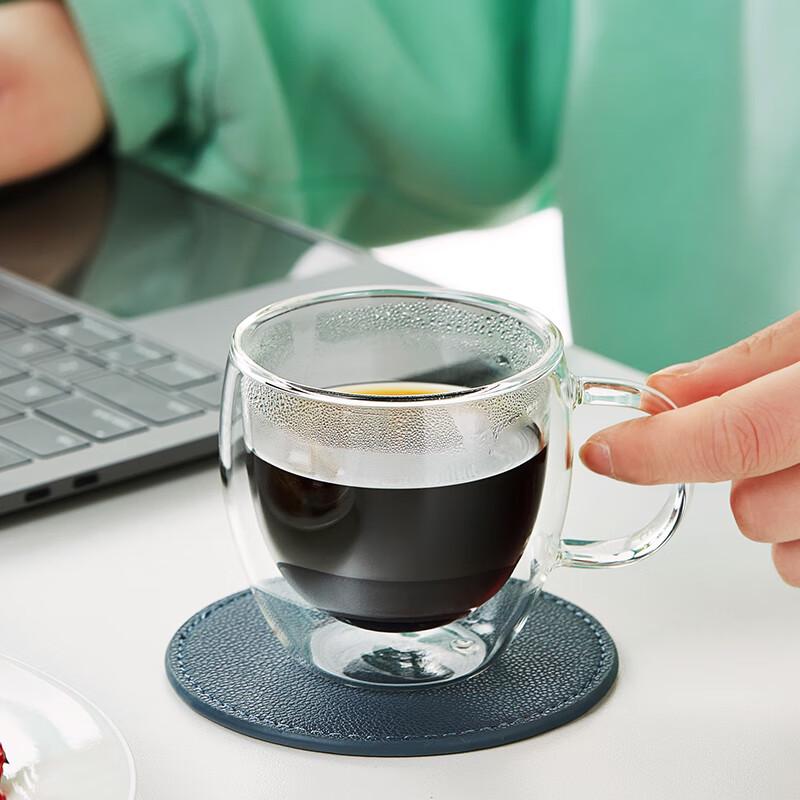 Lv Chang Ming Double-Layer Glass Coffee Mug with Handle