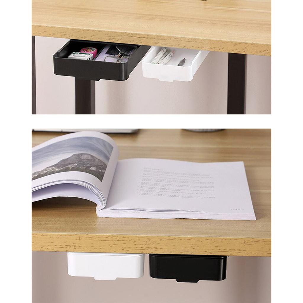 Set of 2 Practical Under Desk Storage Box Efficient Self Adhesive Drawer Undermount Drawers Under Table Pen Organizer