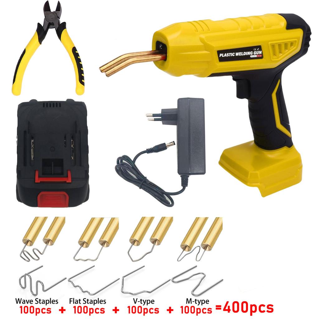 Basic Kit of Cordless Plastic Welding Torch, 400pcs Staples, 3s Fast Heating, DeWalt Compatible (optional Charging Base)