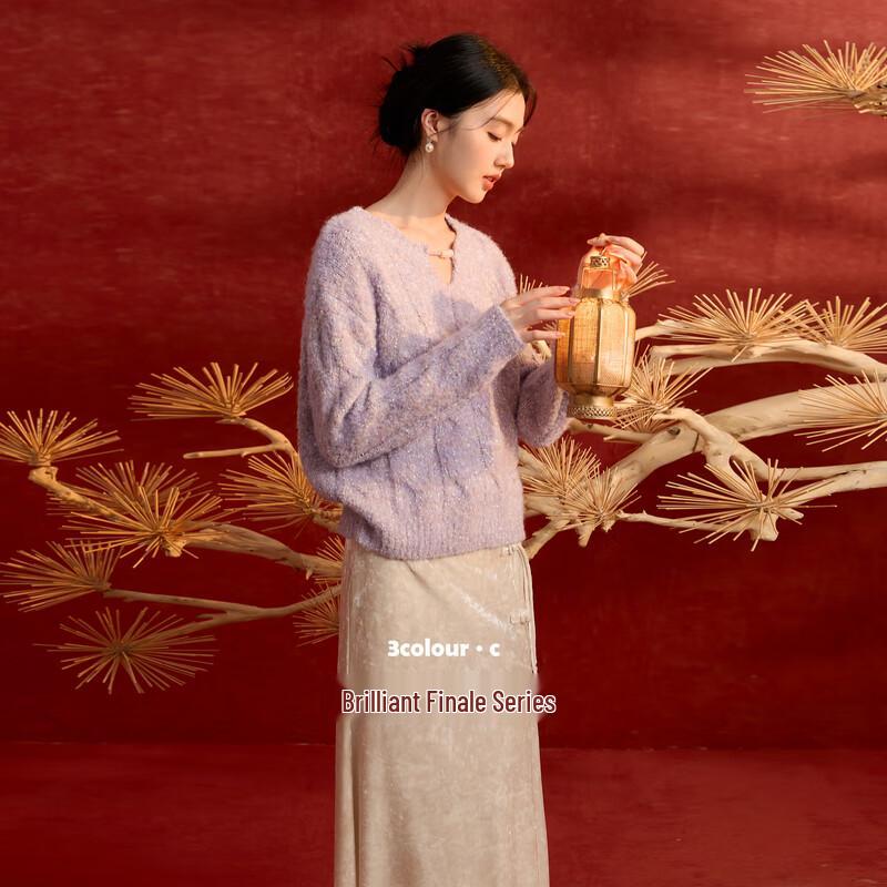 Sancai  Smoky Violet  New Chinese Style Knit Sweater M (160/84A)