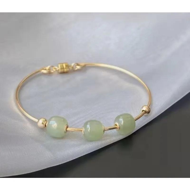 

Модный и изысканный зеленый браслет из искусственного нефрита из бисера для женщин, элегантный и милый придворный стиль, банкетные повседневные украшения