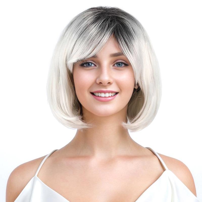 

Короткие парики для женщин Синтетические волосы Косплей парик с челкой Прямой Аниме Костюм для кино Вечеринка Хэллоуин Парик Драг Квин белый