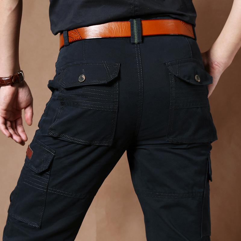 Men's Spring Cargo Pants - Thick, Loose, Straight-Leg, Multi-Pocket, Plus Size, Pure Cotton Trousers
