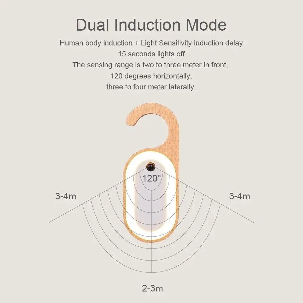 Hook Design LED Hanging Lamp DIY Wooden  Atmosphere Lamp Motion Sensor Night Light  Corridor