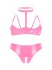 Women's Fashion Lingerie Set Patent Leather Wire-free Bra Top with High Cut Briefs Underwear Honeymoon Costume