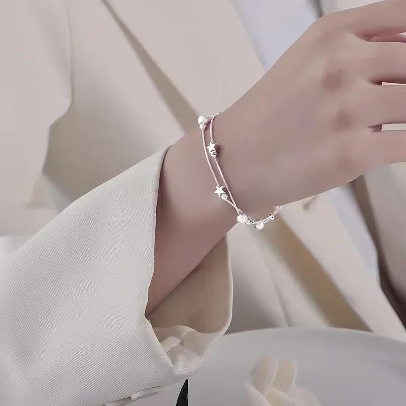 Original 925 Silver Stars Bead Bracelets for Women Korean Adjustable Charm Lucky Bead Bracelet Luxury Party Jewelry