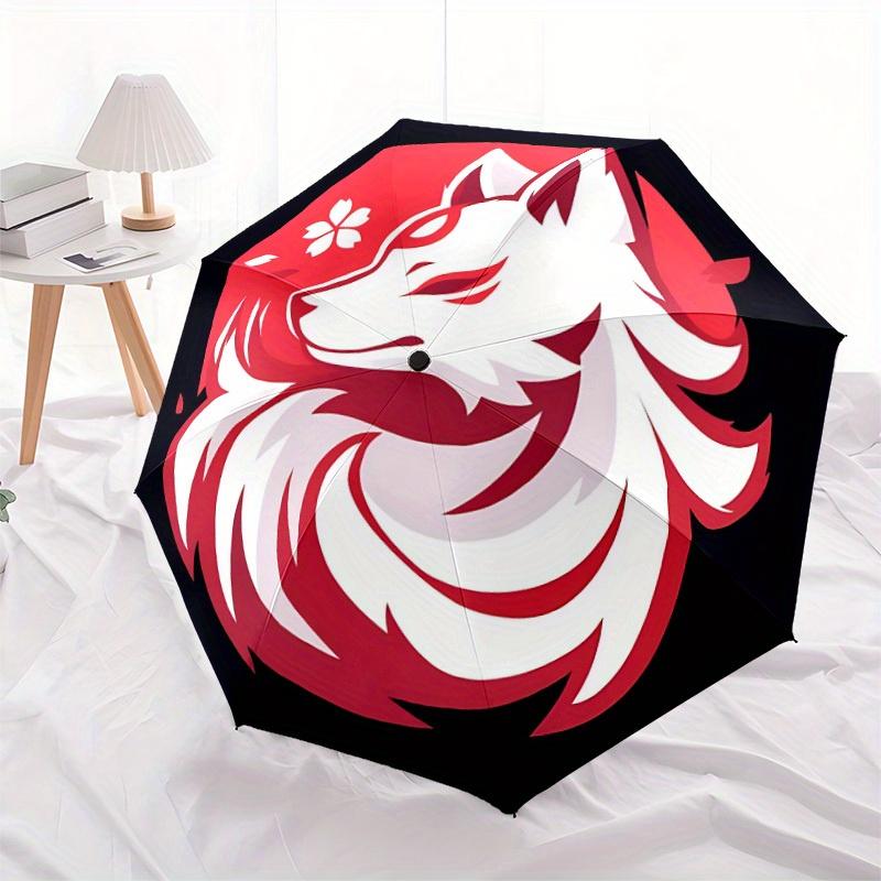 1pc Wolf Sakura Automatic Open/Close Umbrella, Portable Folding Umbrella for Travel,suitable as a gift for various festivals