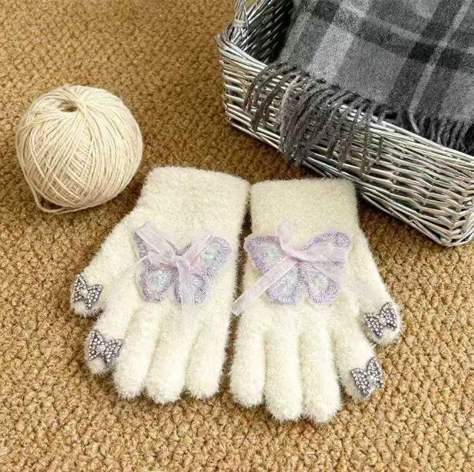 

Children s gloves 2-5 years old butterfly warm five fingers boys and girls finger baby finger cover to keep out the cold primary school students write one size