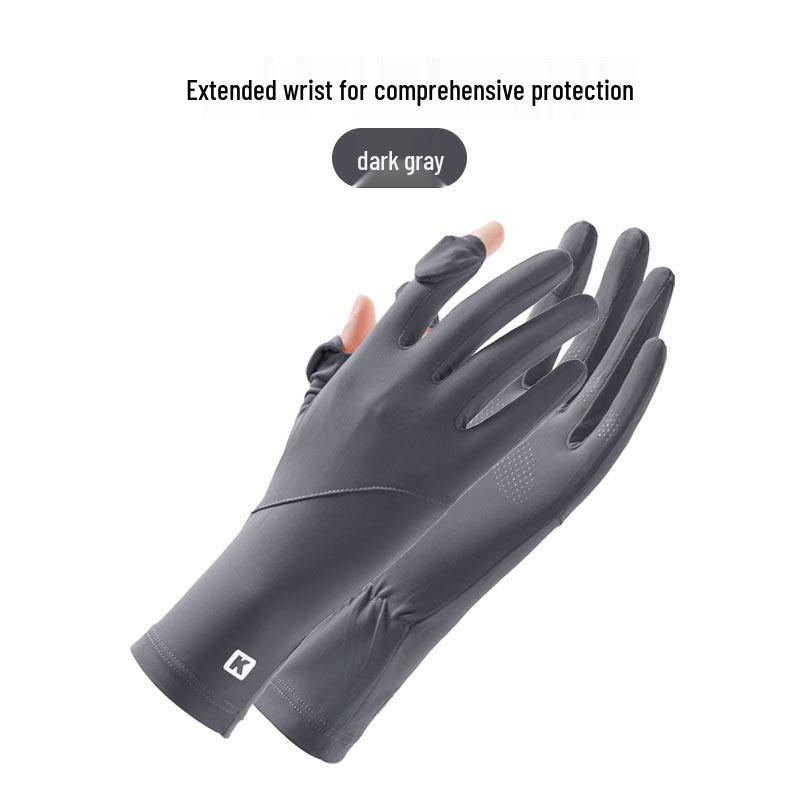 Women's UPF 50+ Anti-UV Cycling Gloves - Non-Slip, Breathable, Ice Silk, Thin, Long, Two-Finger Flip-Top