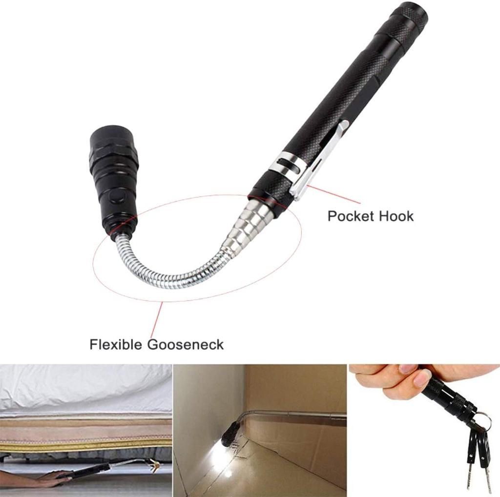 Portable LED Flashlight Outdoor Tools Emergency Light Flexible Head 3 LED Flashlights Telescopic Torch with Magnet