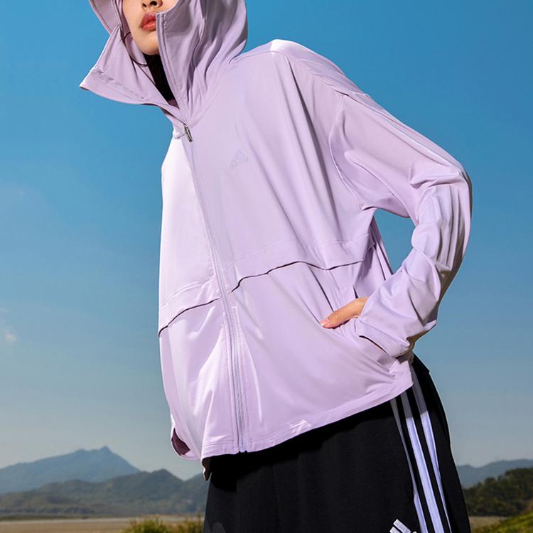Adidas Womens Lightweight Hooded UV Protection Jacket With Logo Women Jackets Lavender-Ice IW9433