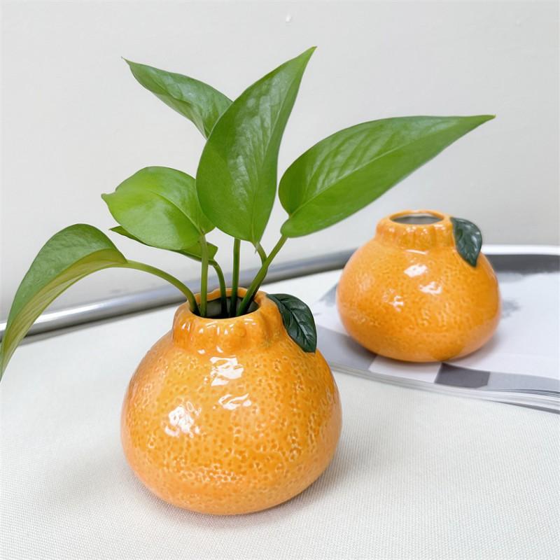 Ceramic Artificial Orange Fruit Planter Desktop Decor Handmade Glazed Modern Mini Vase Office Home Gift