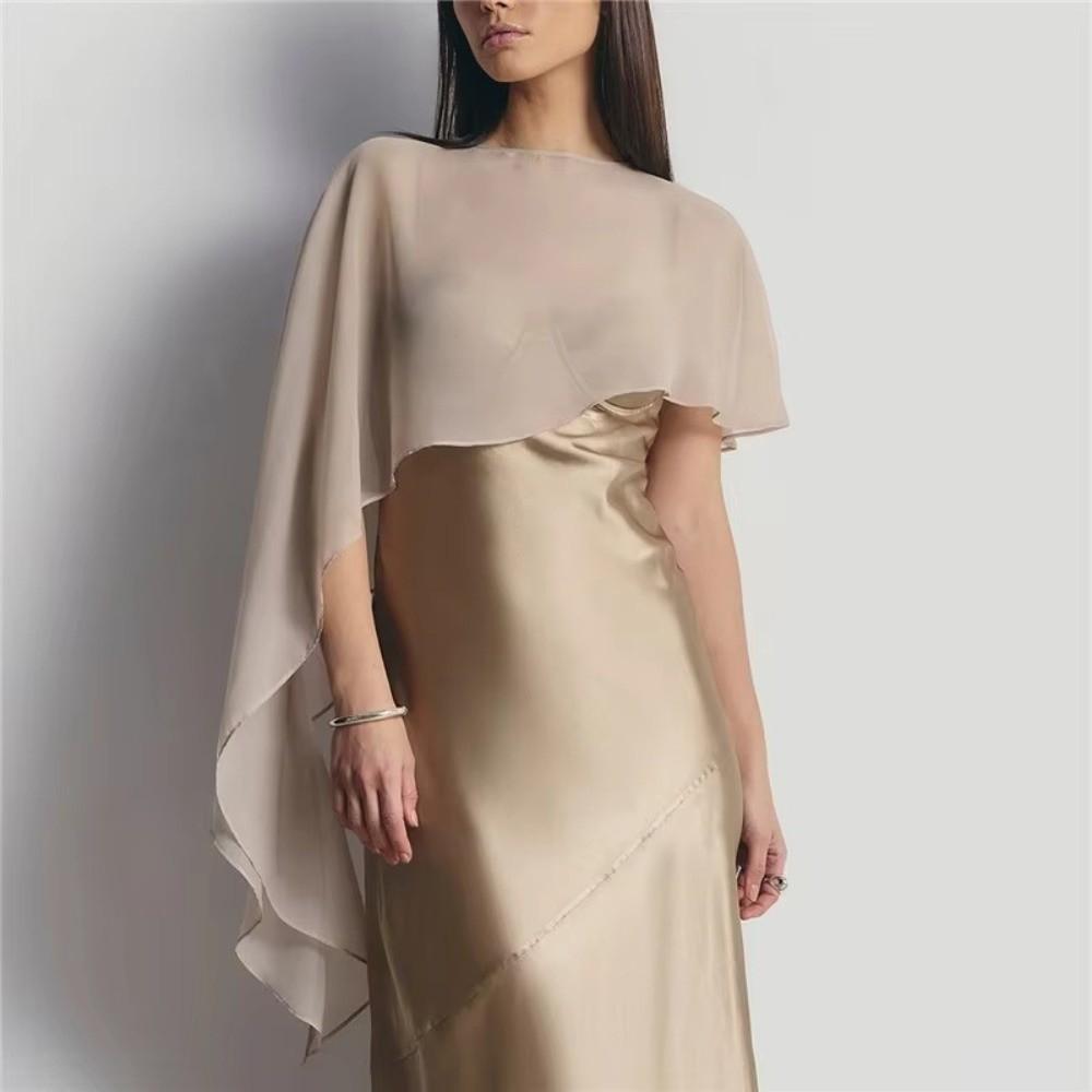 Irregular Womens Cape Chiffon Mesh Shrug Summer Sheer Cape Shawl For Wedding Evening Party