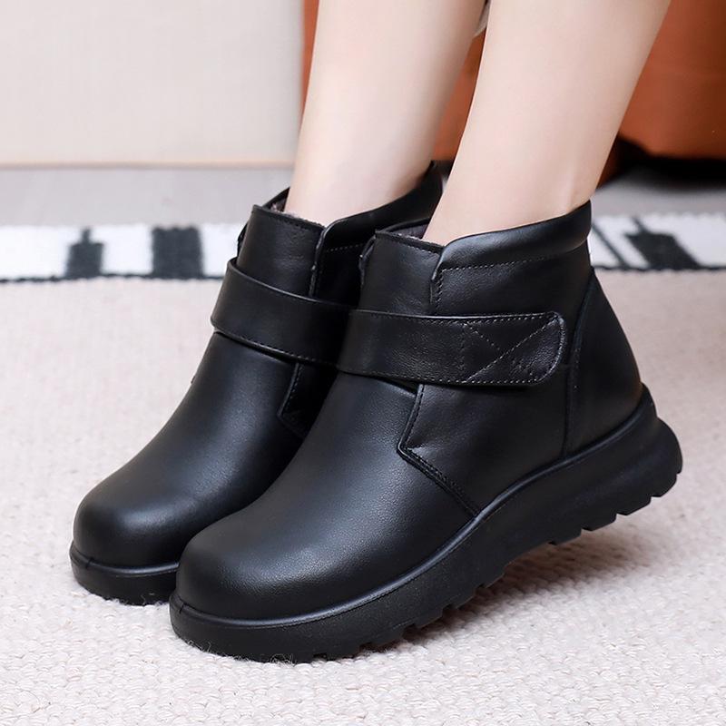 Winter Thickened Fleece Ankle Boots, Round-toed Shoes, Soft-soled Cotton Shoes