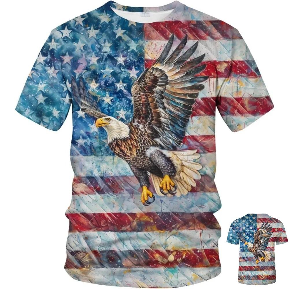 

Летняя футболка с круглым вырезом, 3D-принтом с американским флагом и орлом, модная, повседневная, с короткими рукавами, детская, для мальчика 170