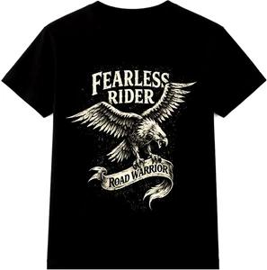 Motorcycle T Shirt Fearless Rider Eagle Biker Vintage Motorbike Graphic Tee 3XL