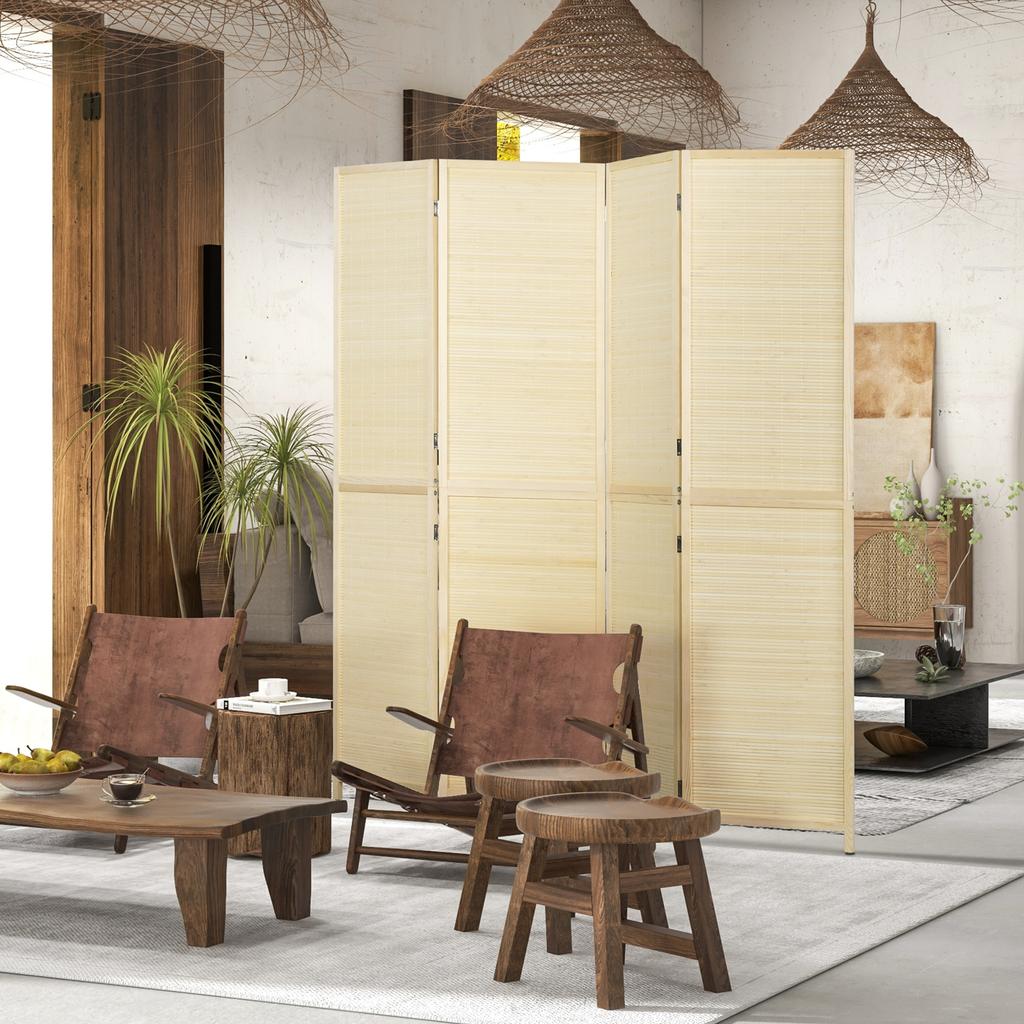 Room Divider, Freestanding Privacy Screen, 4 Panel Folding, 180 X 180cm, Natural