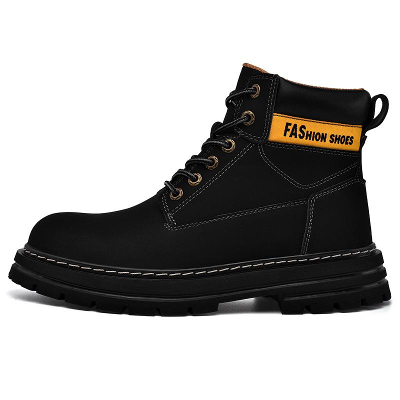 Zimní vysoké pracovní boty v britském stylu s tlustým dnem Pracovní boty Pánské středně vysoké voděodolné retro motorkářské trendy boty