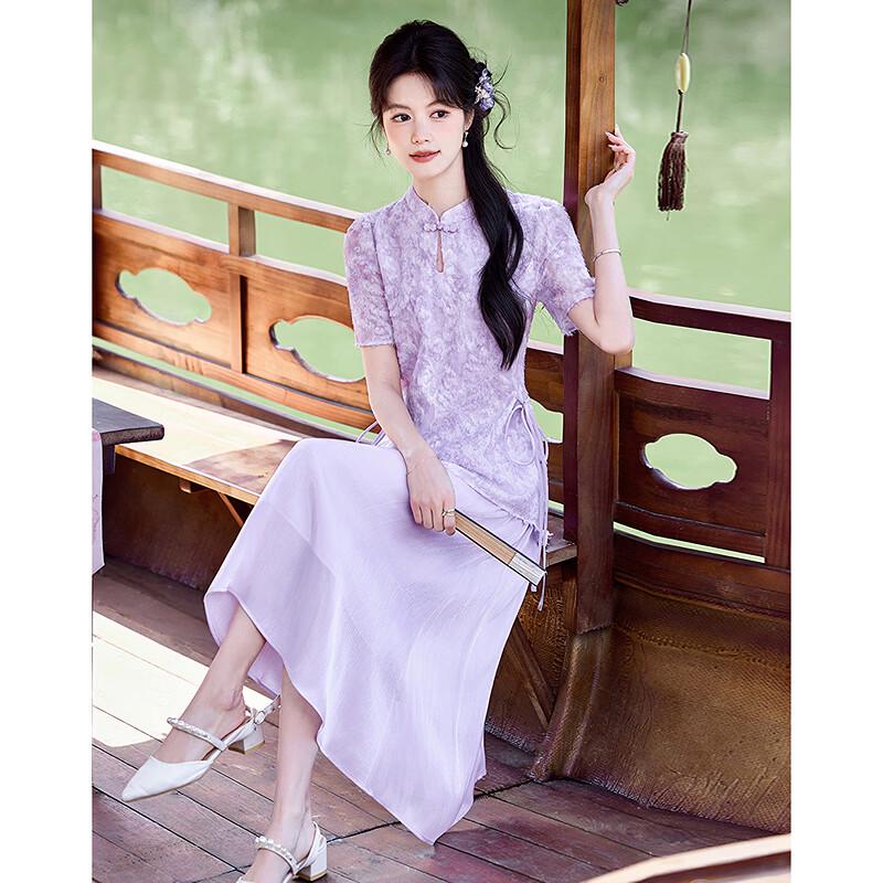 Elegant New Chinese Style Jacquard Short Sleeve Midi Dress