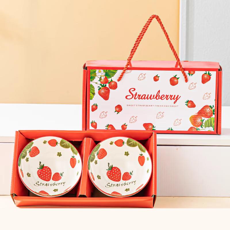 Strawberry Blue & White Ceramic Bowl Gift Set