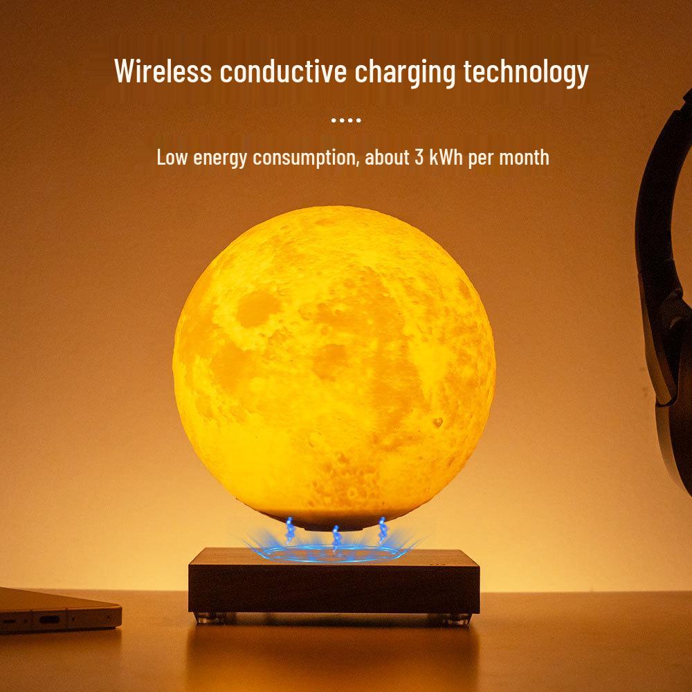 Walnut Wood Magnetic Levitation Moon Lamp: 3D Printed Smart Night Light