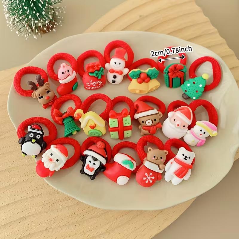 10PCS Kids Girls Christmas Hair Ties Cute Santa Claus Reindeer Design Festive Hair Accessories Holiday Parties Decorations