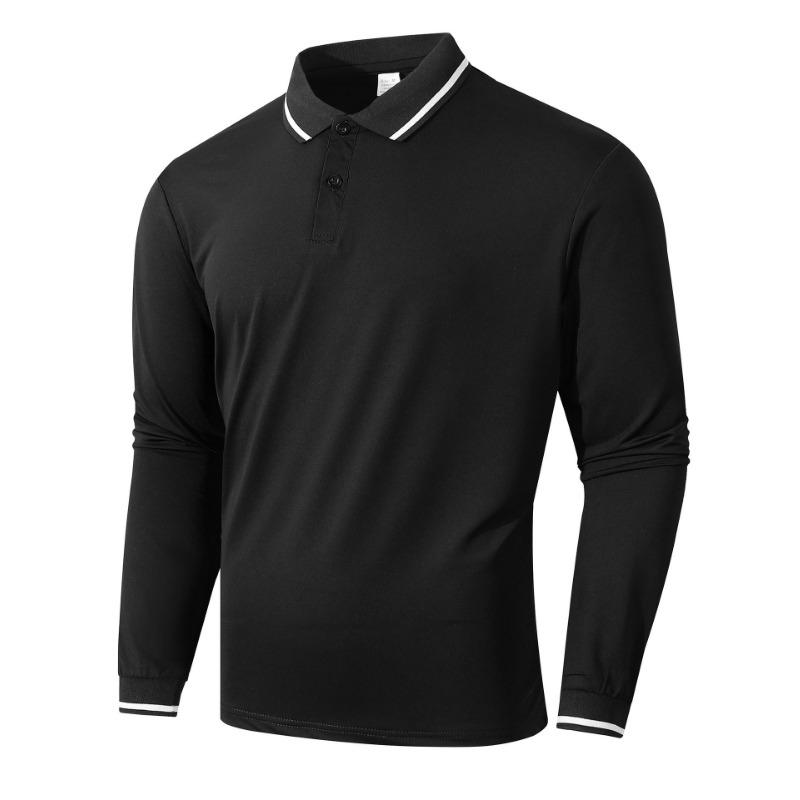 Spring Autumn Polo-neck Patchwork T-shirt Male Long Sleeve Casual Fashion All-match Pullover Tee Top Men