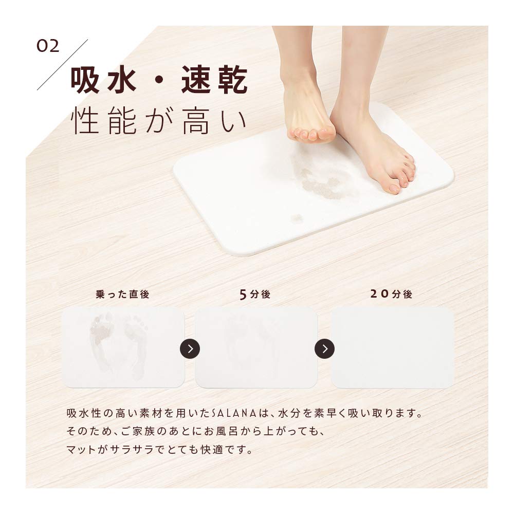 SALANA Kieselgur Bad Schnell Hergestellt Fuß Abwischen Hartwasser Ankleiden 59 x 44 cm Matte, Trocknen, Japan, Matte, Bad, "Geprüft Asbestfrei",