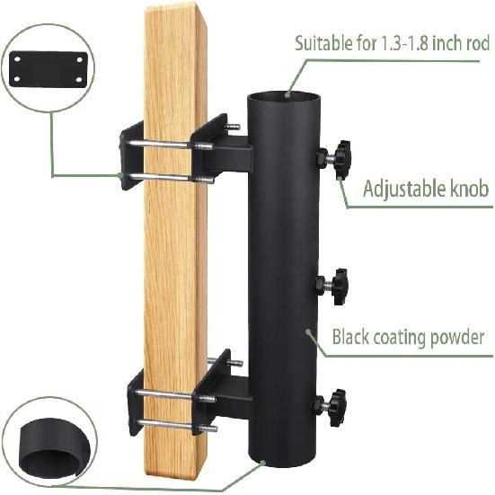 Patio Umbrella Holder Heavy-Duty Adjustable Metal Sun Umbrella Clamp Stand Patio Space and Shade Bracket for Deck Railing,Outdoor