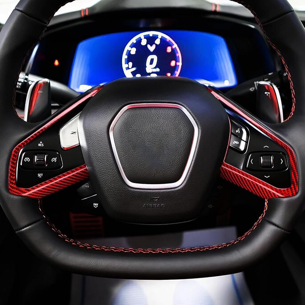 Hard Carbon Fiber, for Corvette C8 2020 2021 2022 2023 Accessories, Steering Wheel Button Frame Cover, 2Pcs Car Steering Wheel Panel Protection Frame