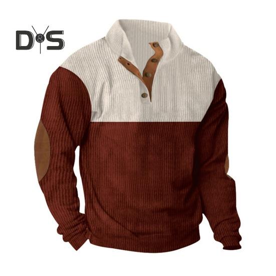 Осень-весна Мужская толстовка с воротником-стойкой на пуговицах — фото 10