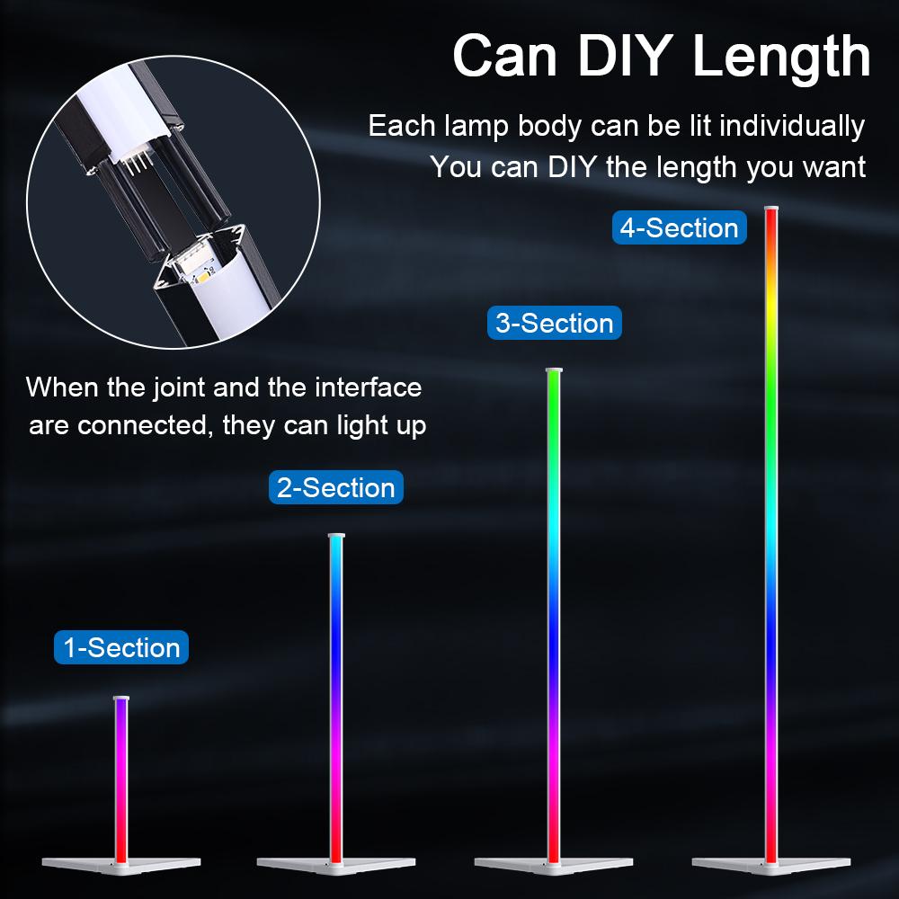 Smart RGBIC LED Corner Floor Lamp Music Sync 16 Million DIY Colors App&Remote Control Changing Ambient Lighting for Home Gaming