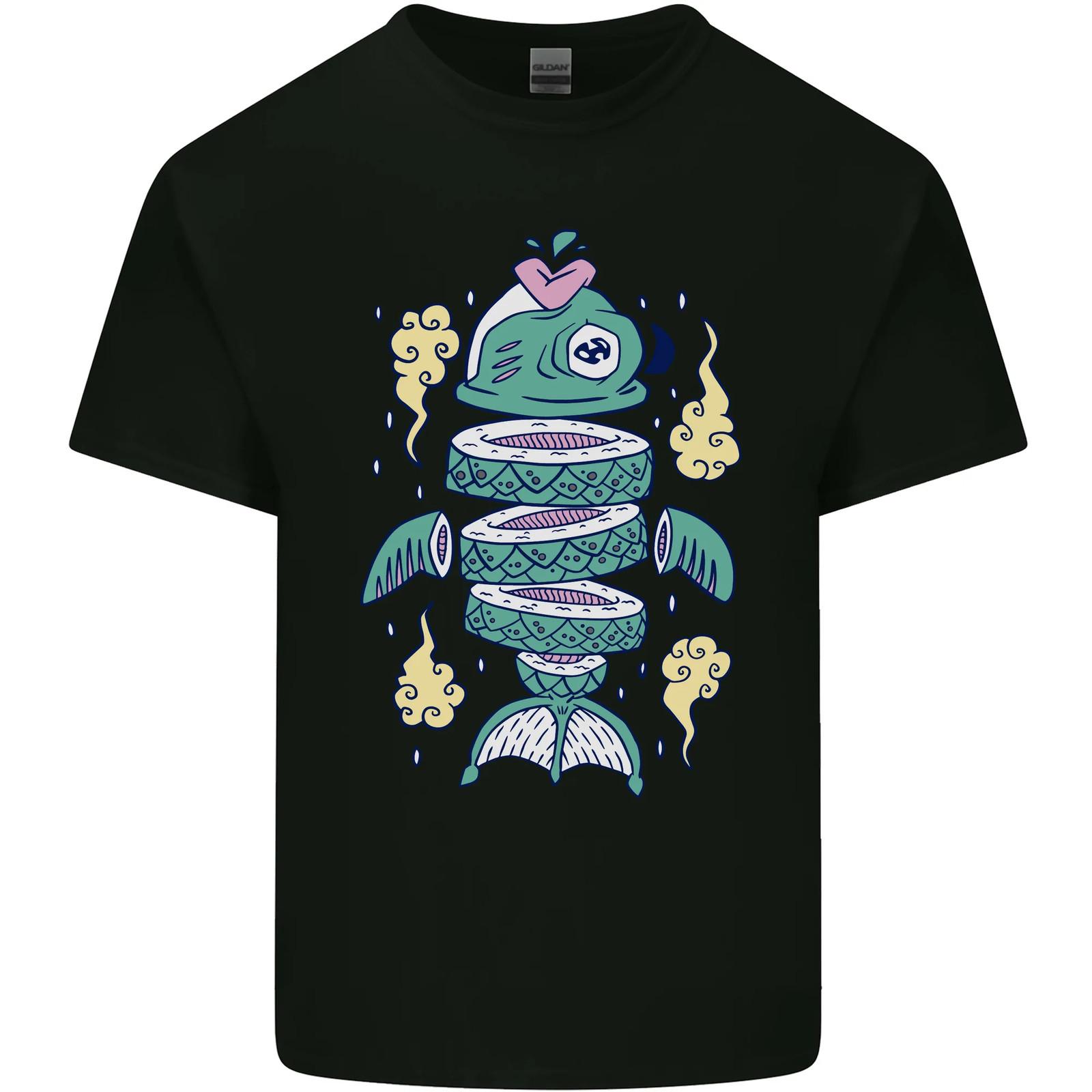 Funny Sliced Sushi Fish Fishing Fisherman Mens Cotton T-Shirt Tee Top S разноцветный