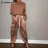 Women's Two Piece Set - Sleeveless Top & Pants, Solid Color Loose Casual Smooth Satin Pocketed Fashion Outfit