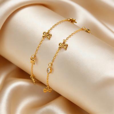 Dainty Bowknot Bracelet for Women, 18K Gold Plated Stainless Steel Adjustable Chain Zircon Bow Bracelet, Non-fading Jewelry Gift
