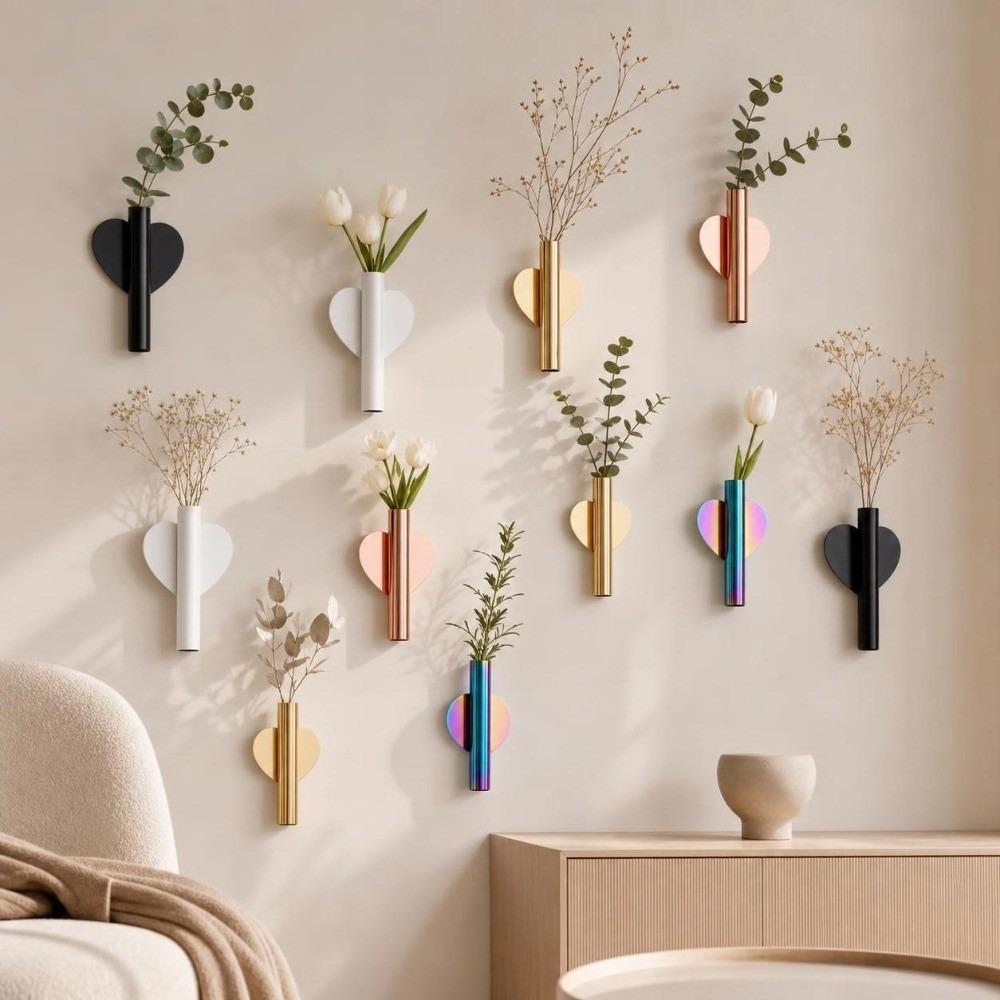 Self Adhesive Wall Flower Vase Metal Hanging Vase Floral Bouquets Holder Flower Holder Living Room