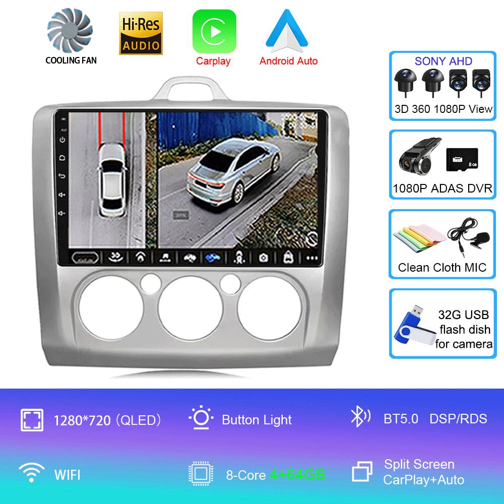Android14 Carplay Auto For Ford Focus  Mk2 Mk3 2004 2005 2006 2007 - 2011 Multimedia Car Radio Player DSP WIFI+4G 2DIN Stereo