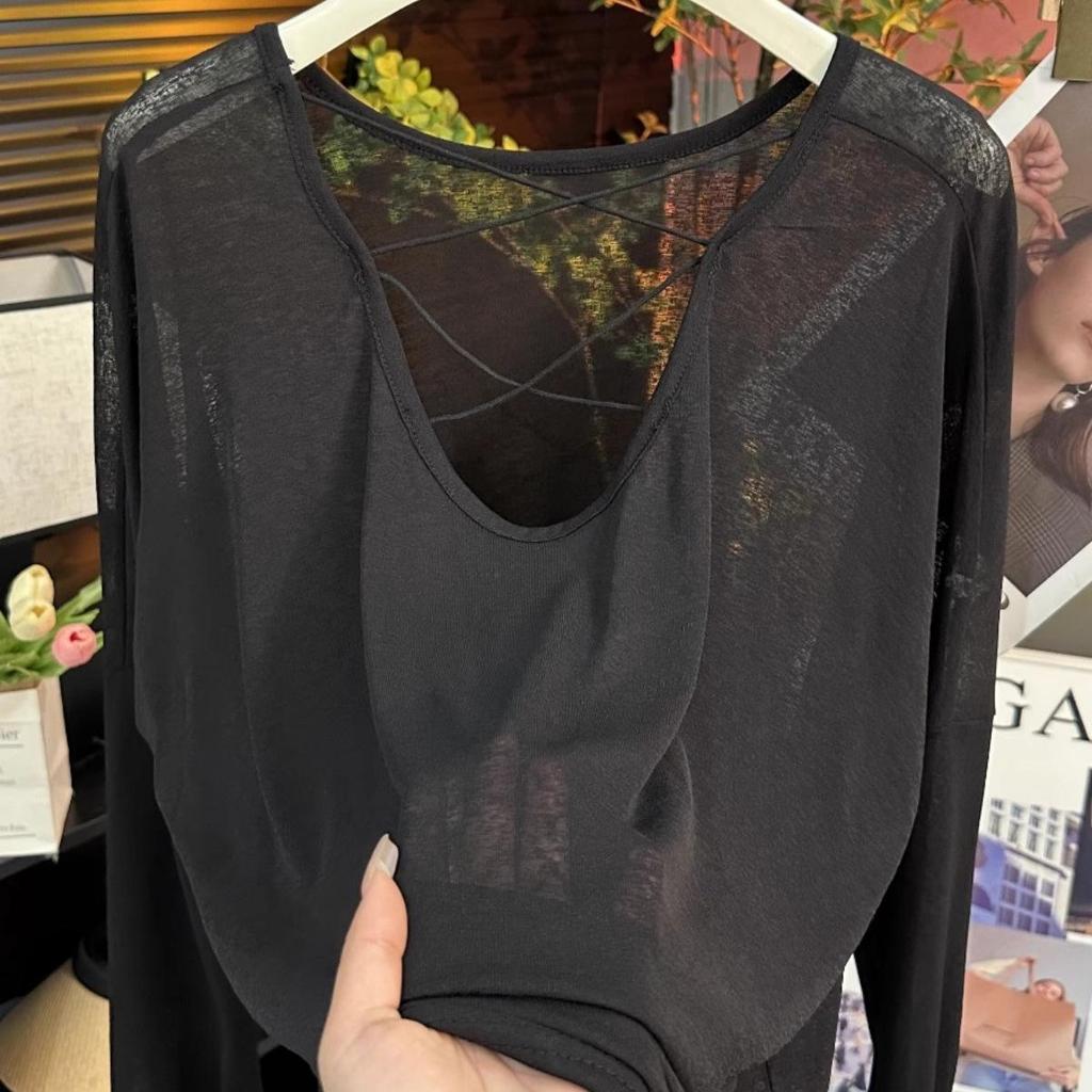 2025 Summer Ice Silk Backless Cutout Sun Protection Cardigan - Slimming Loose Fit Long Sleeve Top