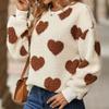 Women's Cozy Fleece Sweatshirt with Heart Print Long Sleeve Crew Neck Casual Fall/Winter Pullover