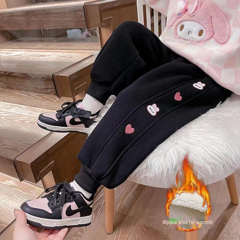 2023 Winter Kids' Fleece-Lined Cartoon Harem Sports Pants