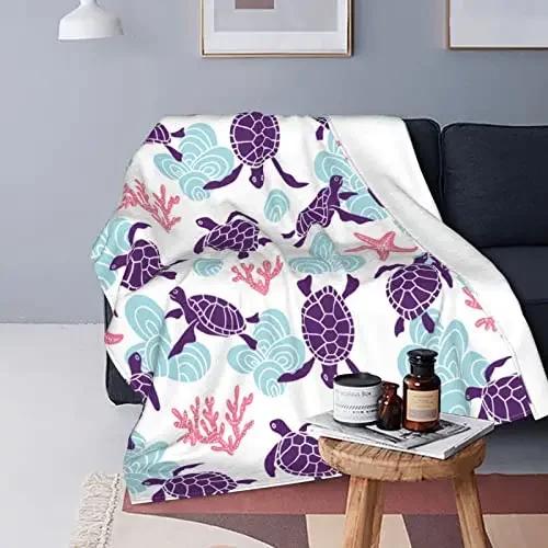 Sea Turtle Print Blanket Soft Lightweight Ocean Animal Flannel Blanket for Adult Kids Couch Bed Sofa Throw Blanket King Queen