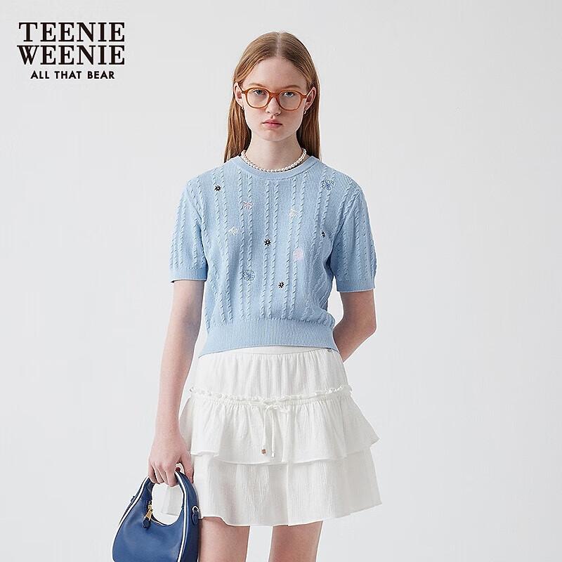 Teenie Weenie Bear Women's 2025 Summer Embroidered Short Sleeve Knit Top