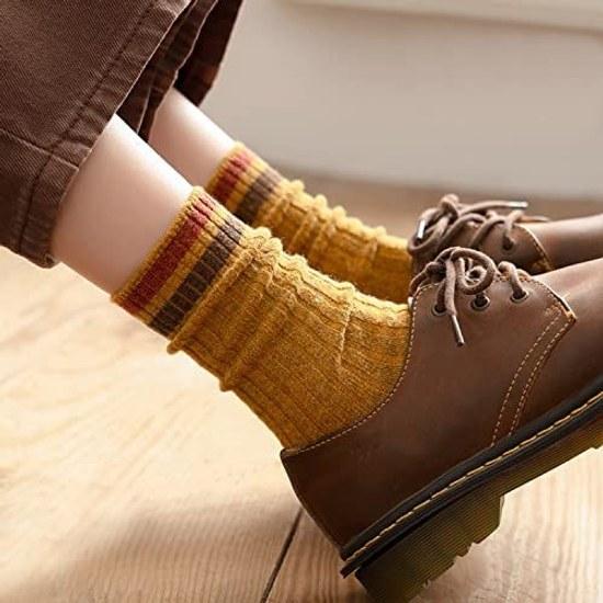 Yazon socks womens cotton crew length stylish loose cute colorful four seasons breathable warm set 5 size 22-25cm