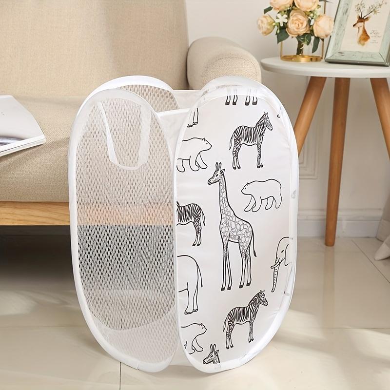 Pop-up Laundry Hamper Mesh Laundry Basket with Handles Foldable Dirty Clothes Cute Cartoon Giraffe Pattern Toy Storage Basket